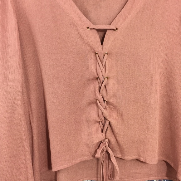 ELODIE Lace Up Bell Sleeve Womens Top Rose Pink XL - Picture 6 of 8